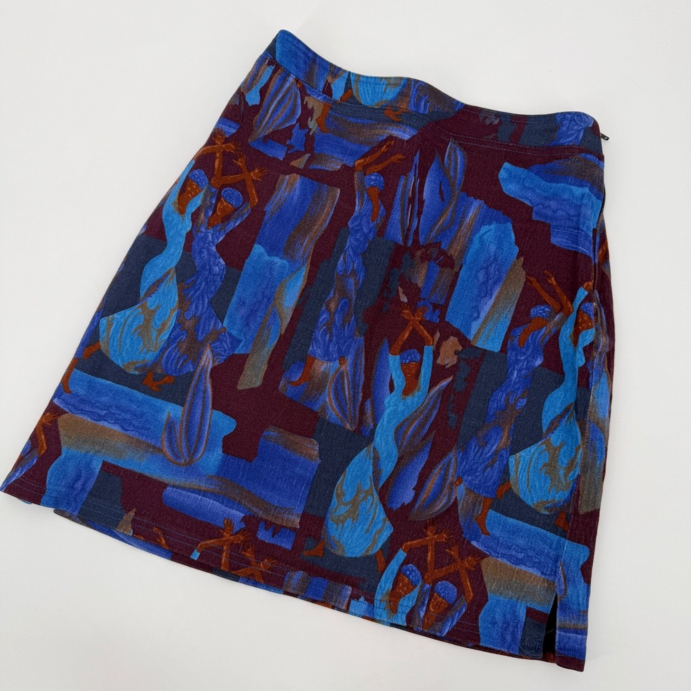 Helena Sorel Vintage Abstract Figurative Lady Print Mini Skirt Size 36 Artsy